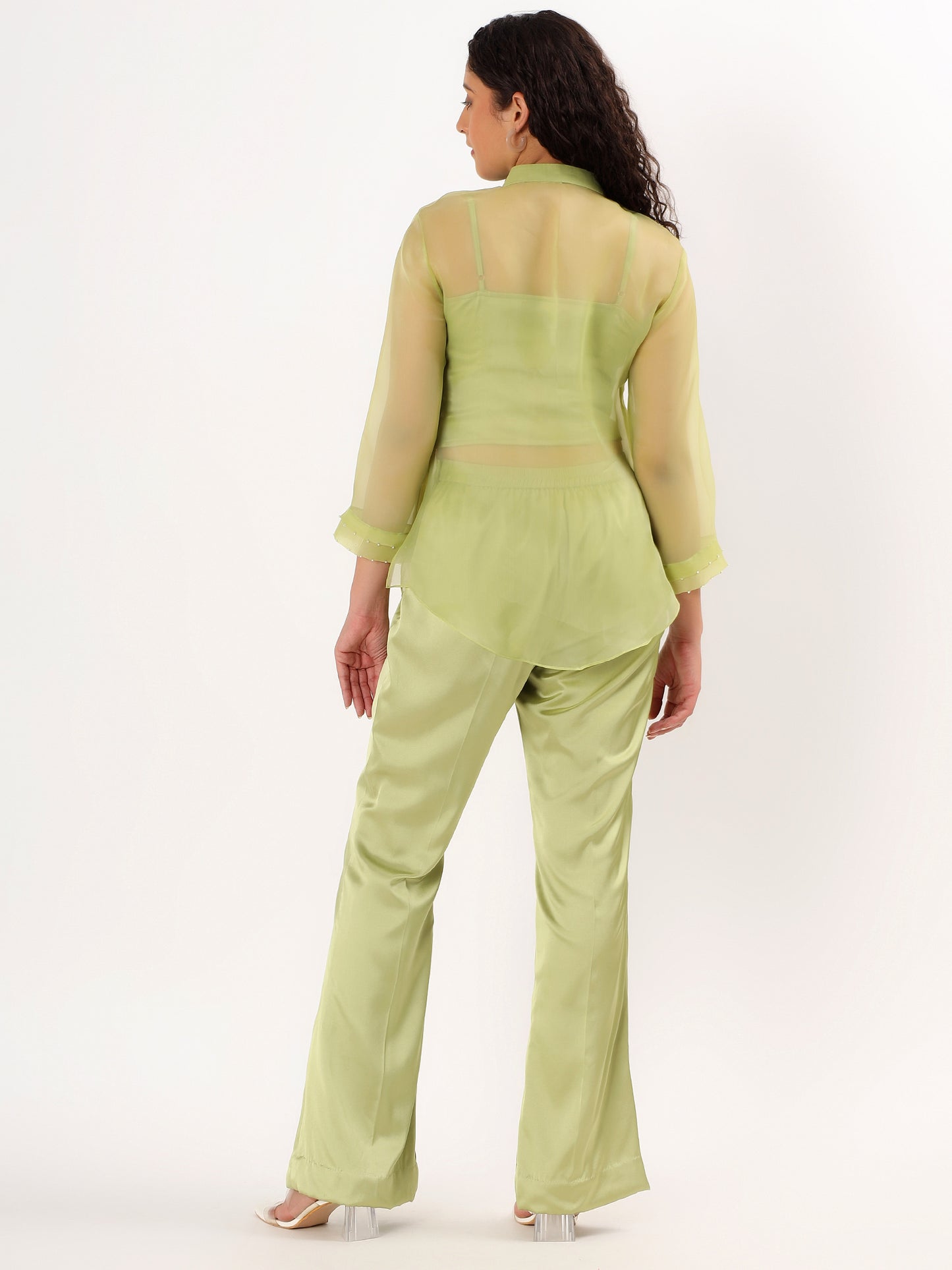 Pistachio Green Embroidered Top And Pant Set