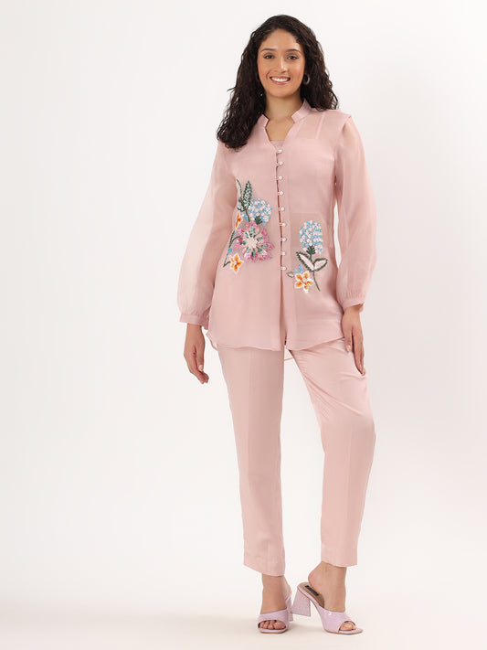 Petal Pink Floral Embroidered Co-ord Set