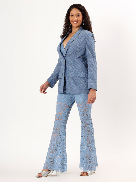 Sky Blue Lace Blazer Set