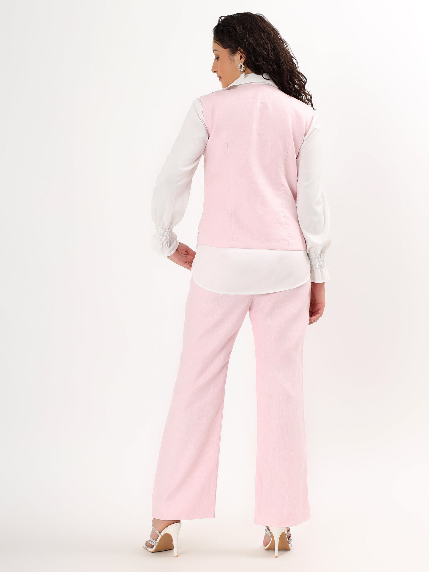 Blush Mirror-Work Pure Linen Waistcoat Set
