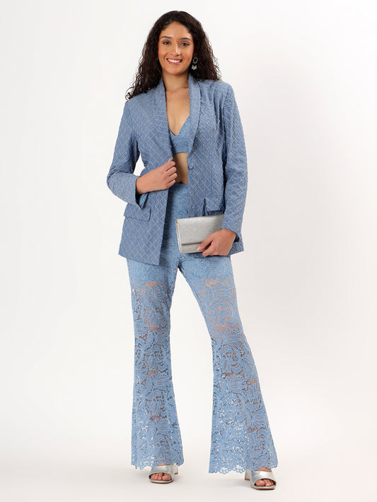 Sky Blue Lace Blazer Set