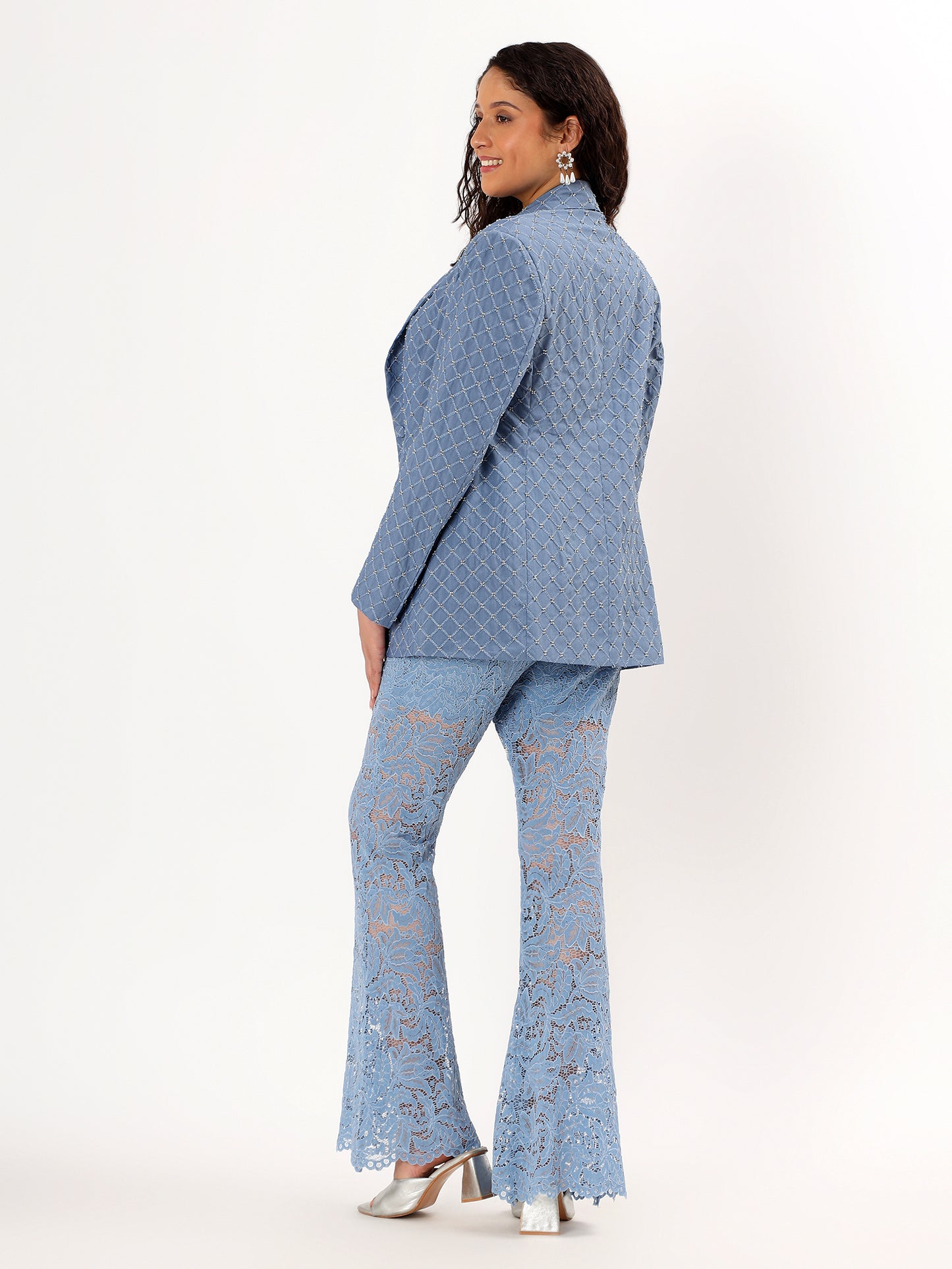 Sky Blue Lace Blazer Set