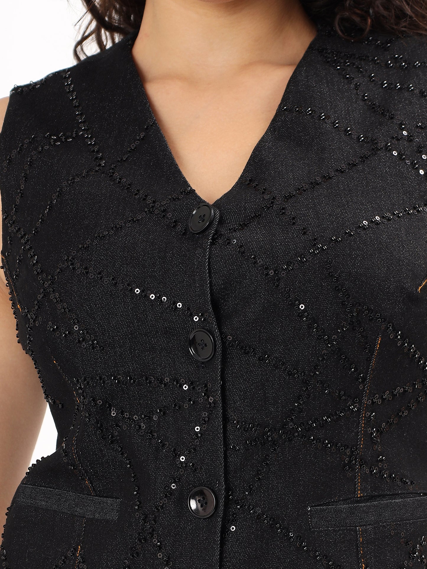 Black Denim Waistcoat & Balloon-Hem Pants Co-ord Set.