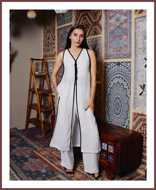 White Breezy pure linen co-ord set