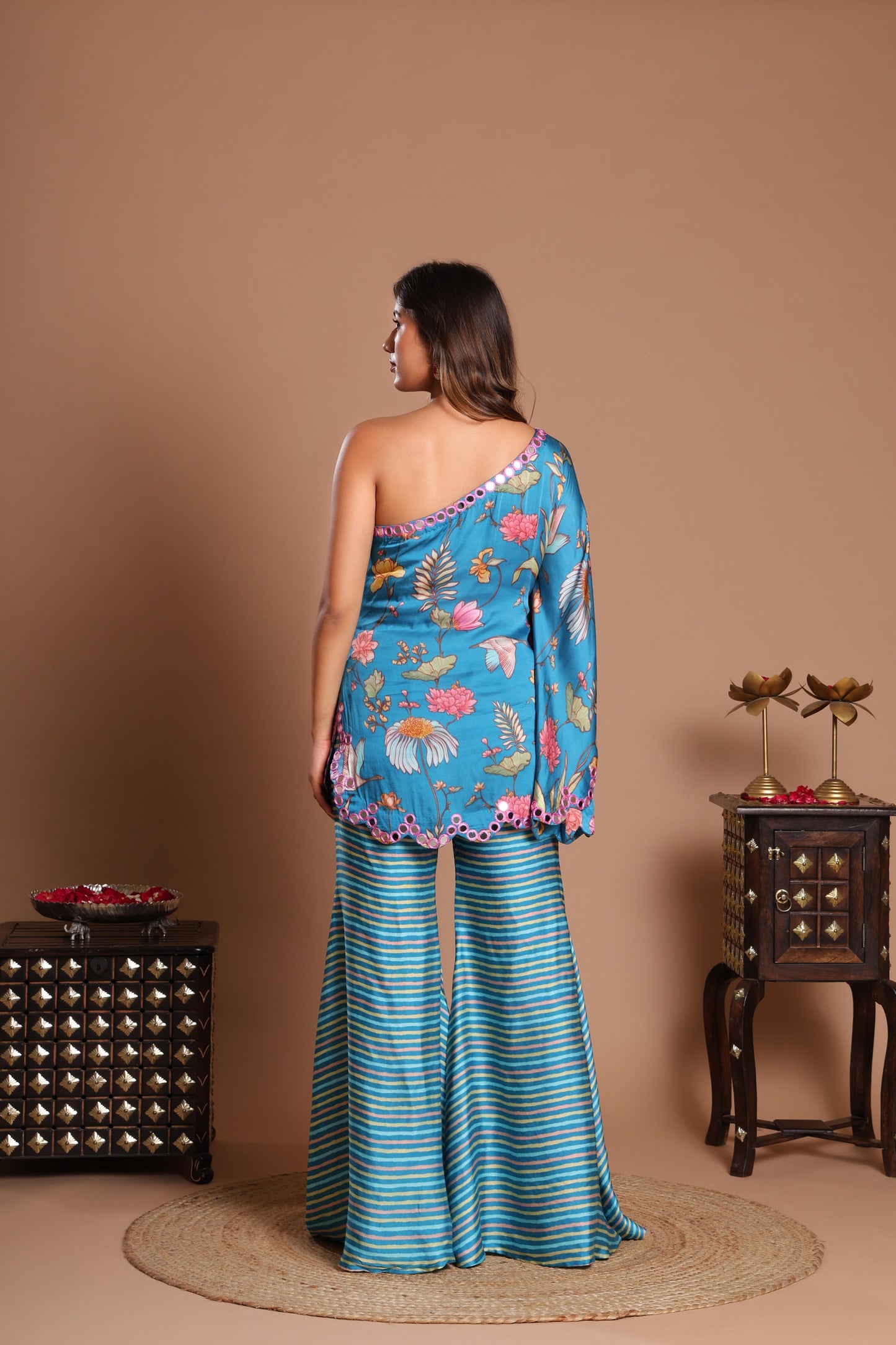 BLUE AZZURE BLOOM INDO-WESTERN SET
