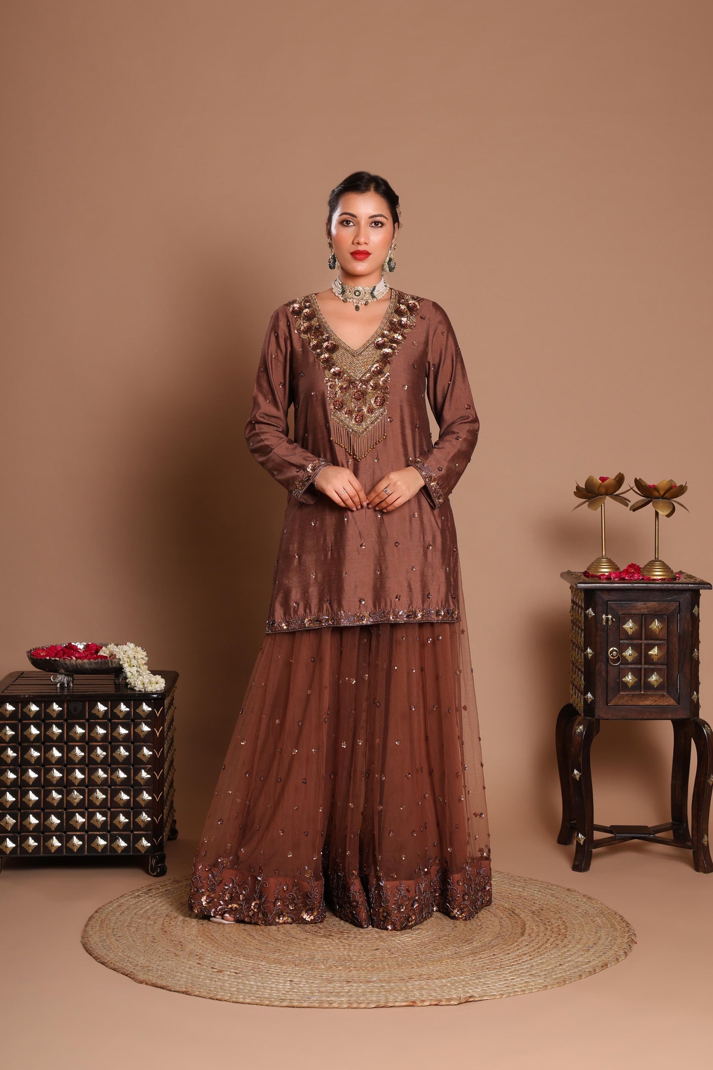 MAHOGANY BLOSSOM SHARARA SET