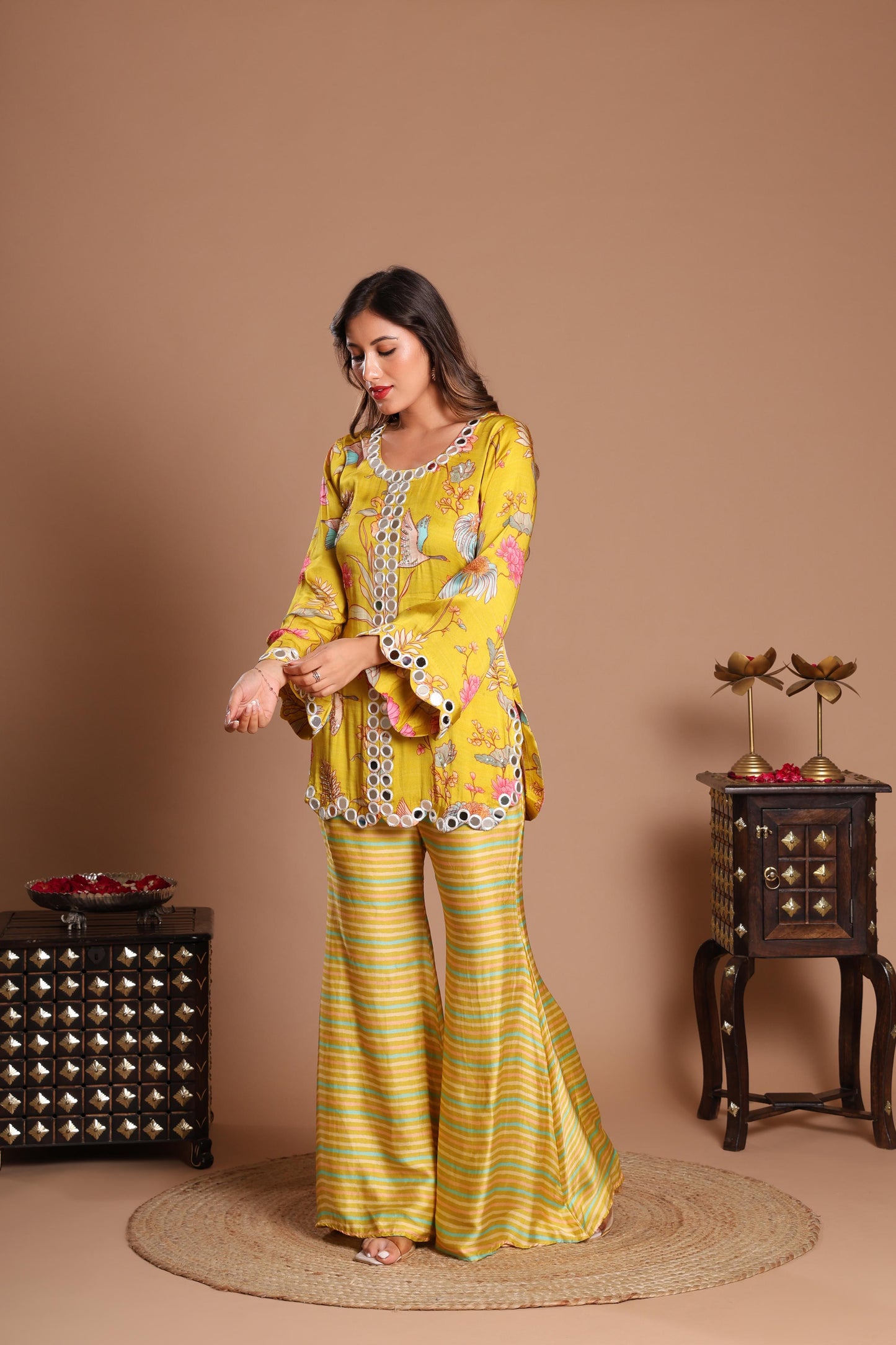 YELLOW AZZURE BLOOM INDO-WESTERN SET