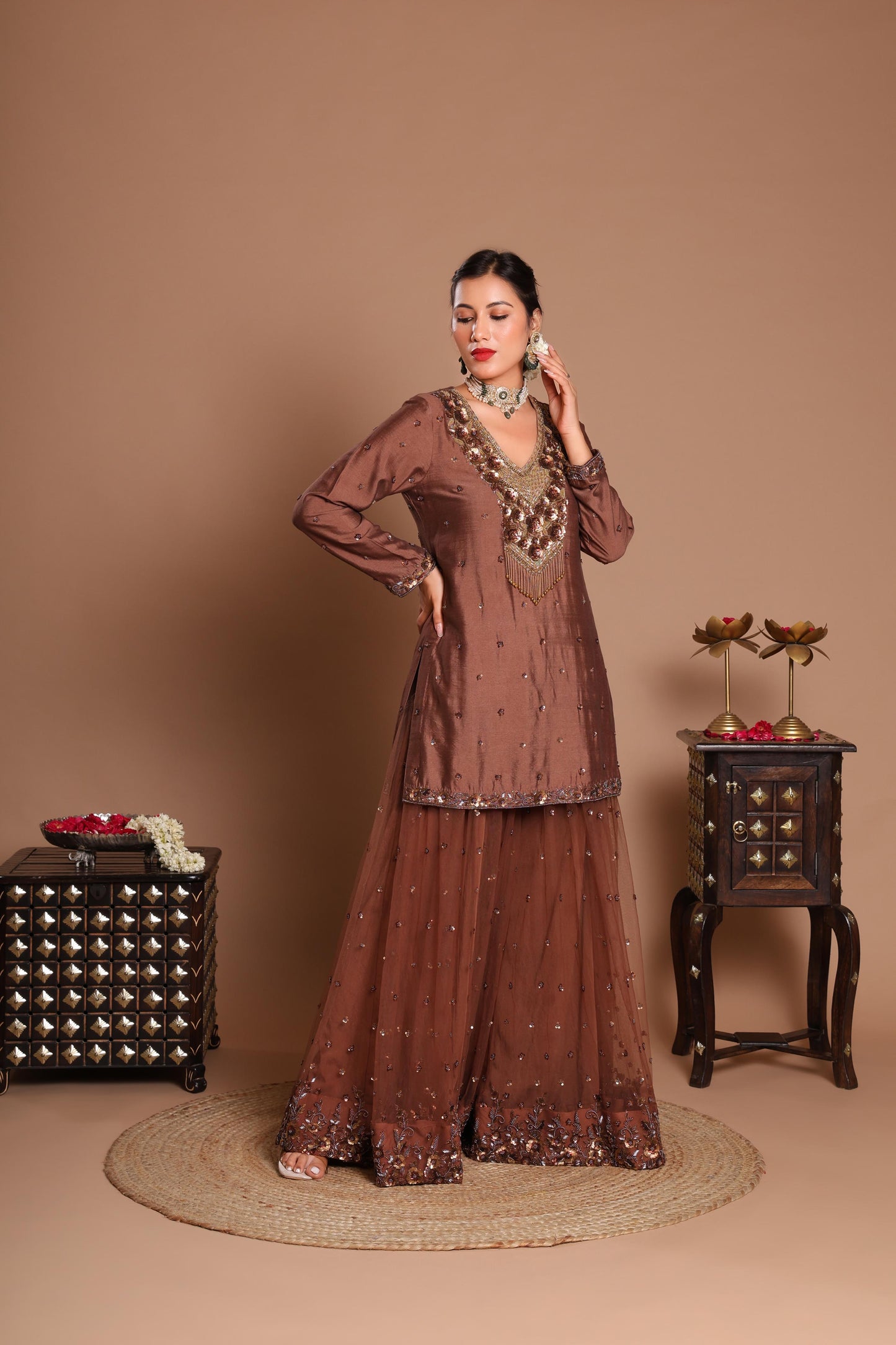 MAHOGANY BLOSSOM SHARARA SET