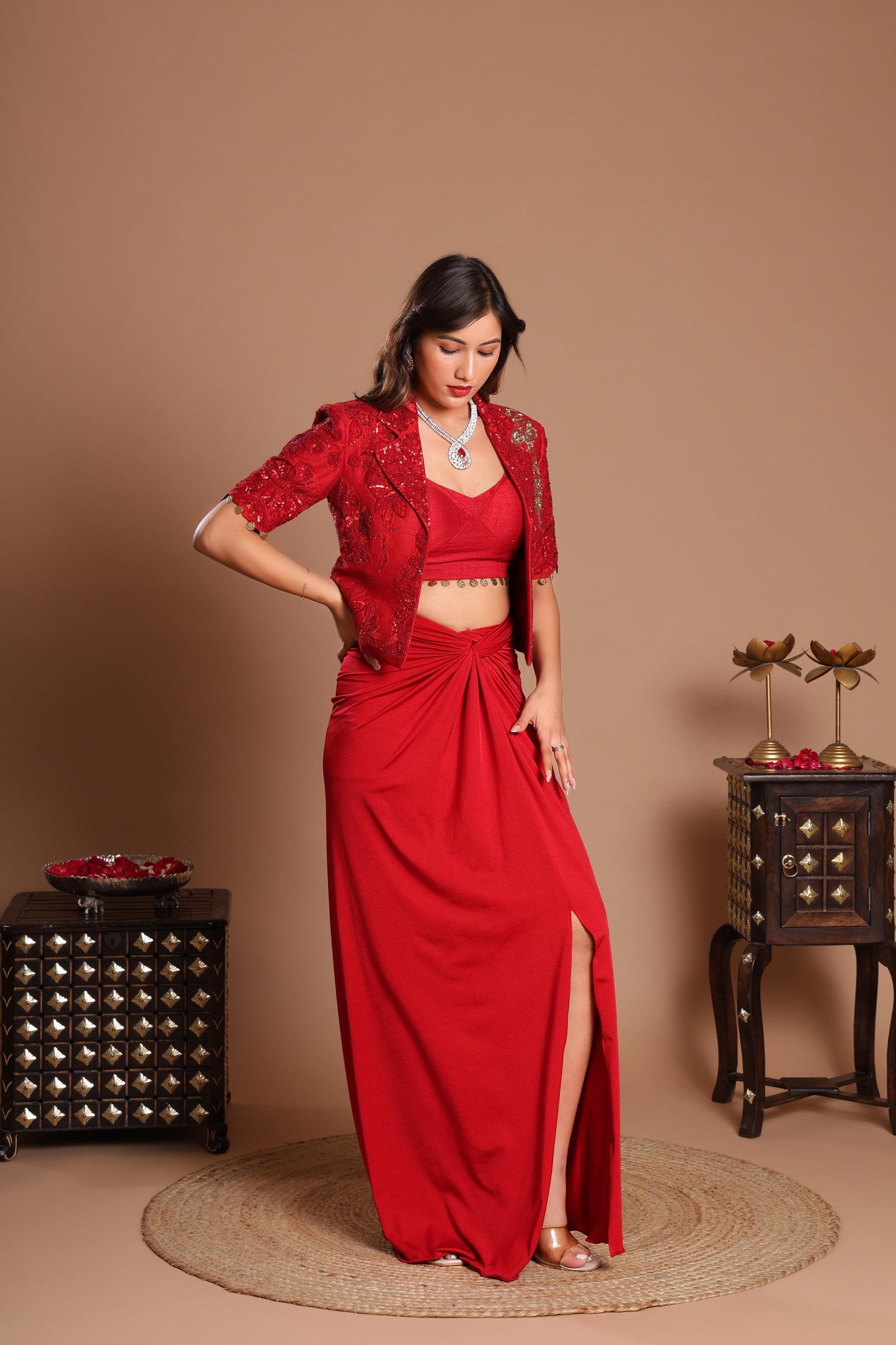 ROSE RED JACKET DRESS SET