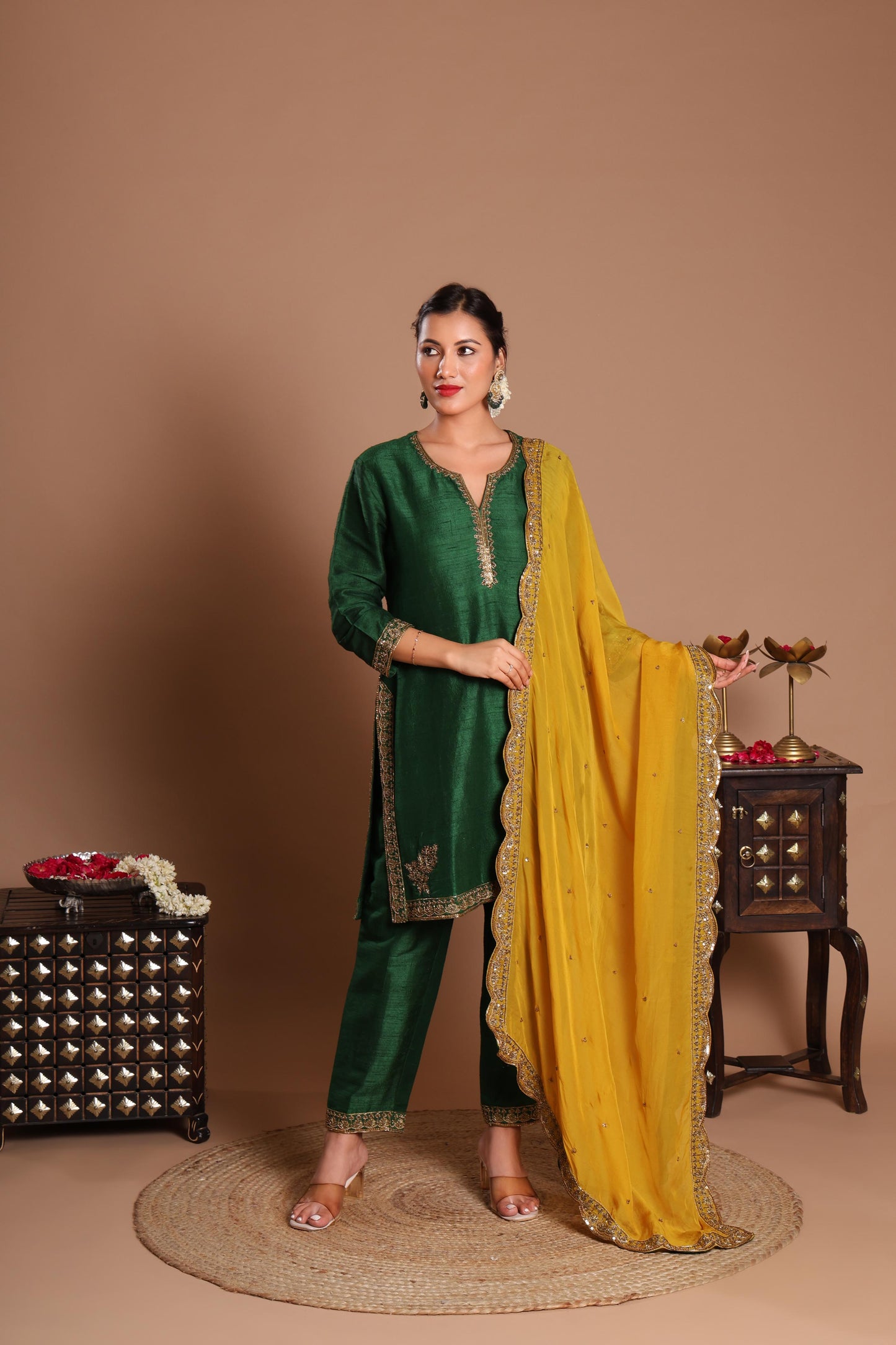EMERALD AND MARIGOLD KURTA SET