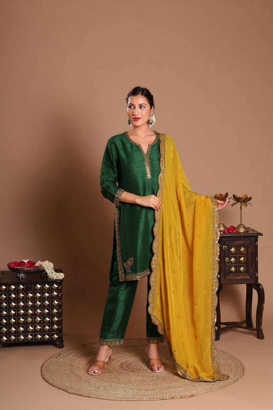 EMERALD AND MARIGOLD KURTA SET