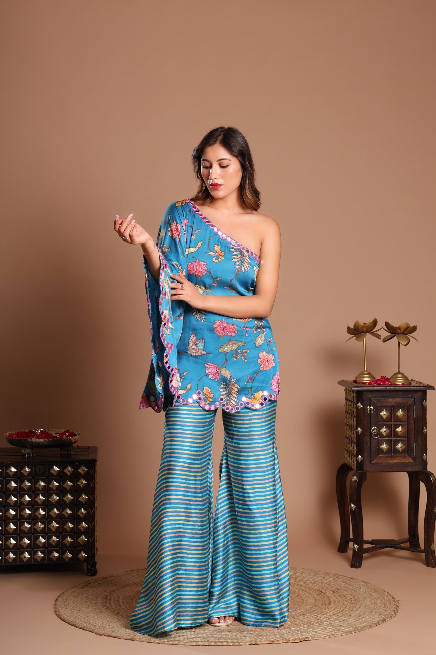 BLUE AZZURE BLOOM INDO-WESTERN SET