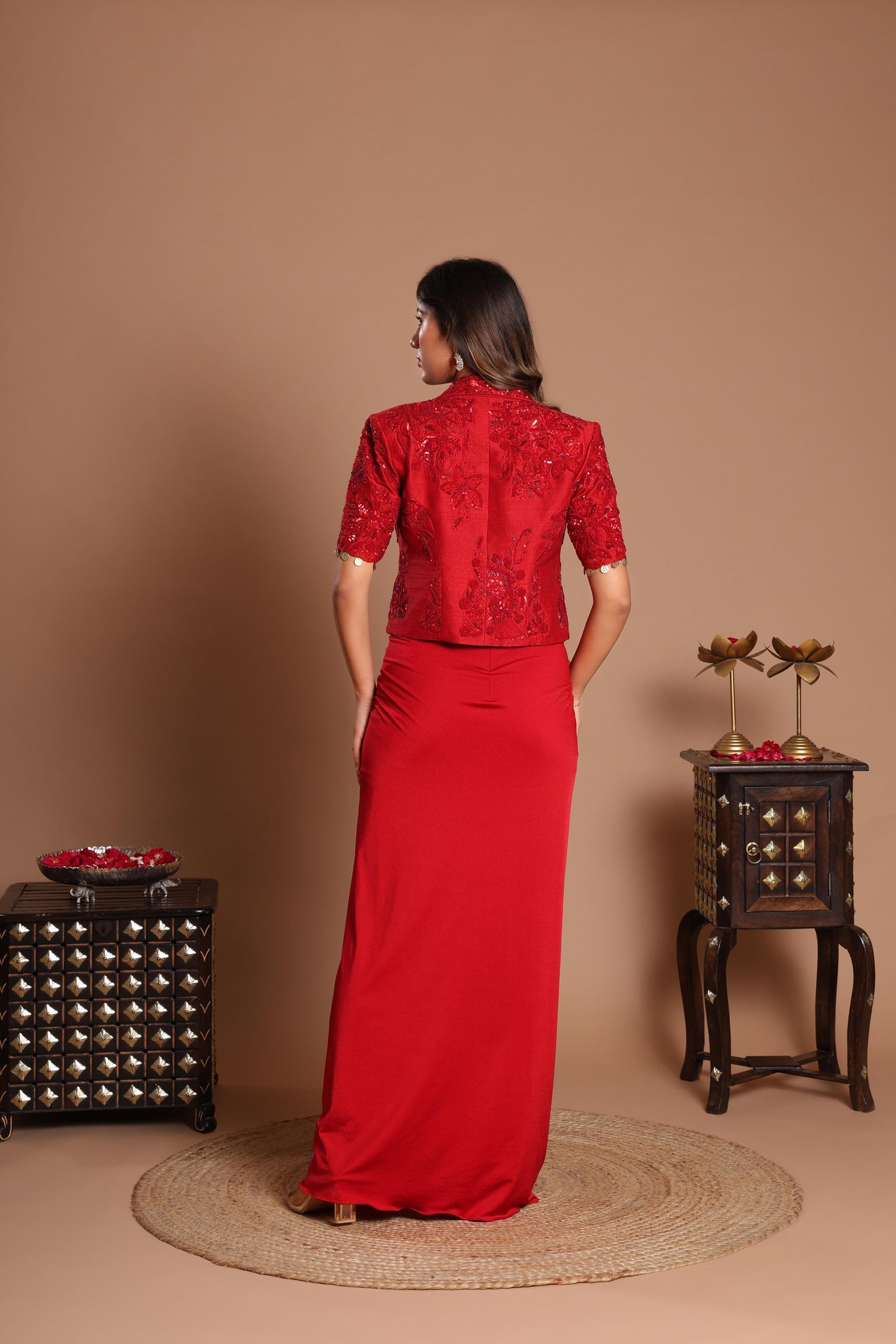 ROSE RED JACKET DRESS SET