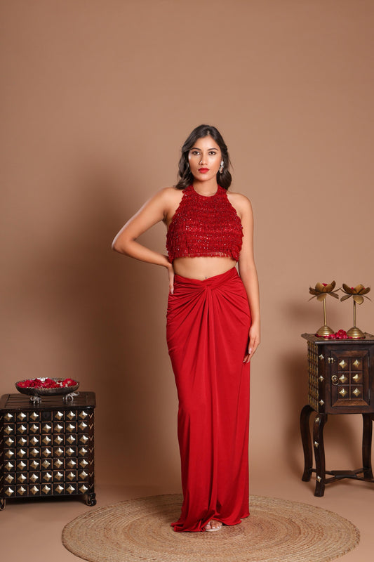 RUBY RADIANCE DRAPED SKIRT SET