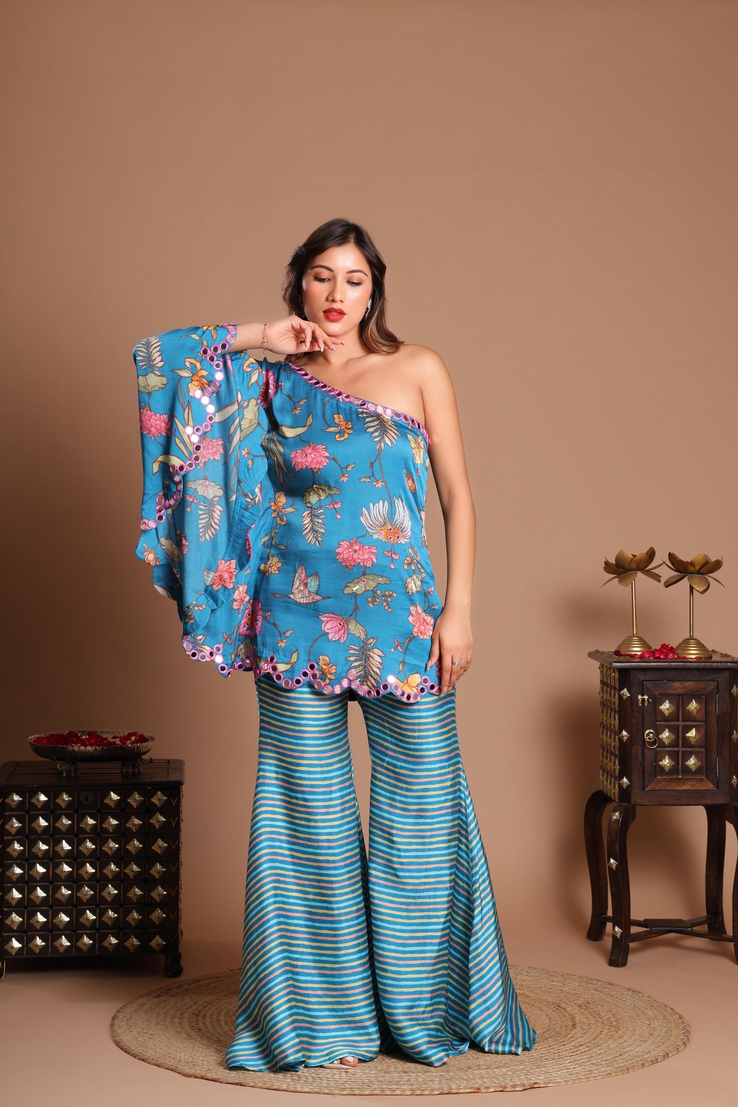 BLUE AZZURE BLOOM INDO-WESTERN SET