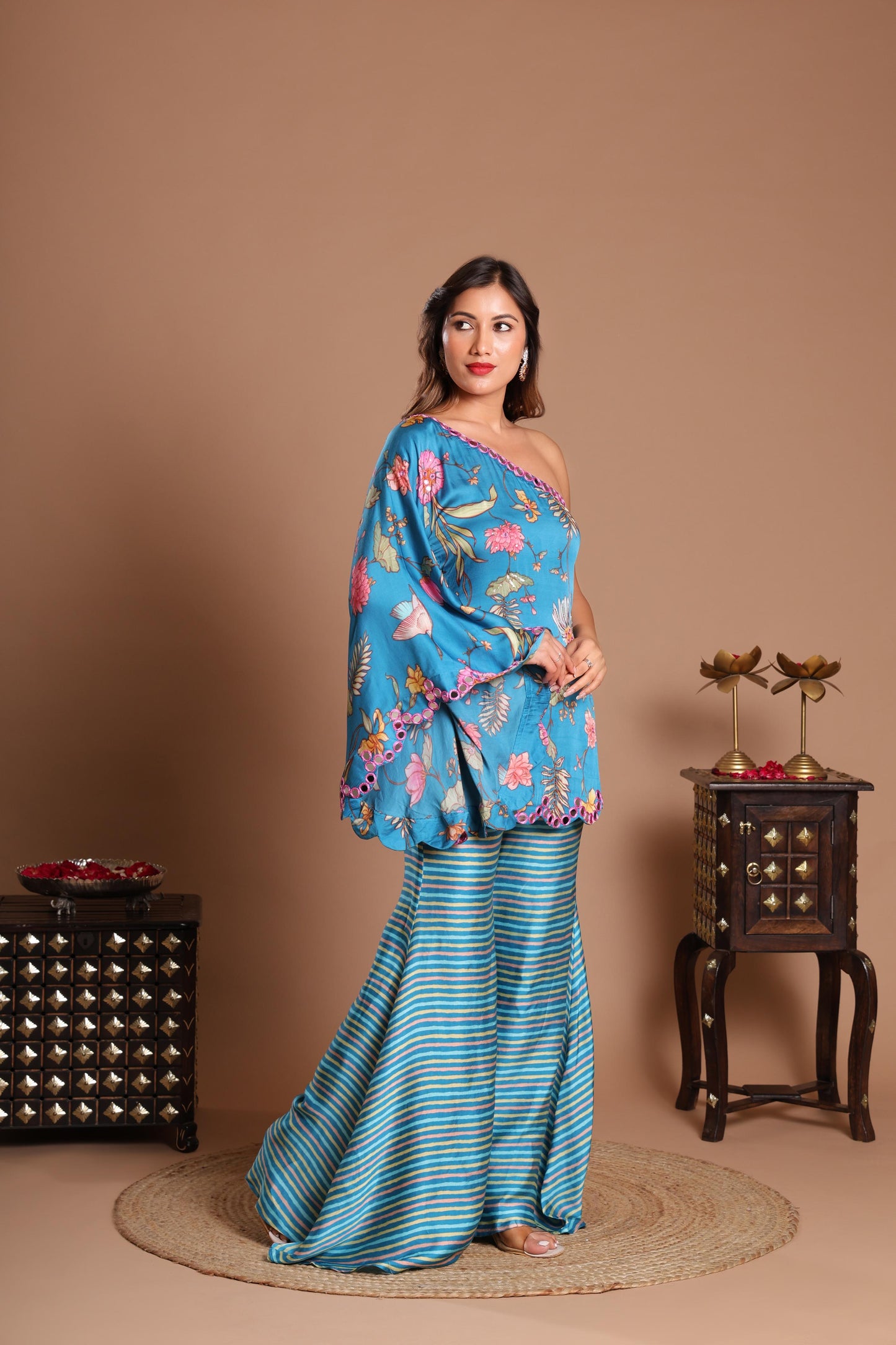 BLUE AZZURE BLOOM INDO-WESTERN SET