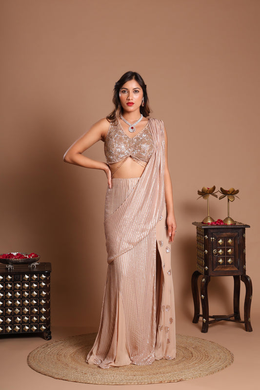 CHAMPANGE SPARKLE PREPARED SAREE