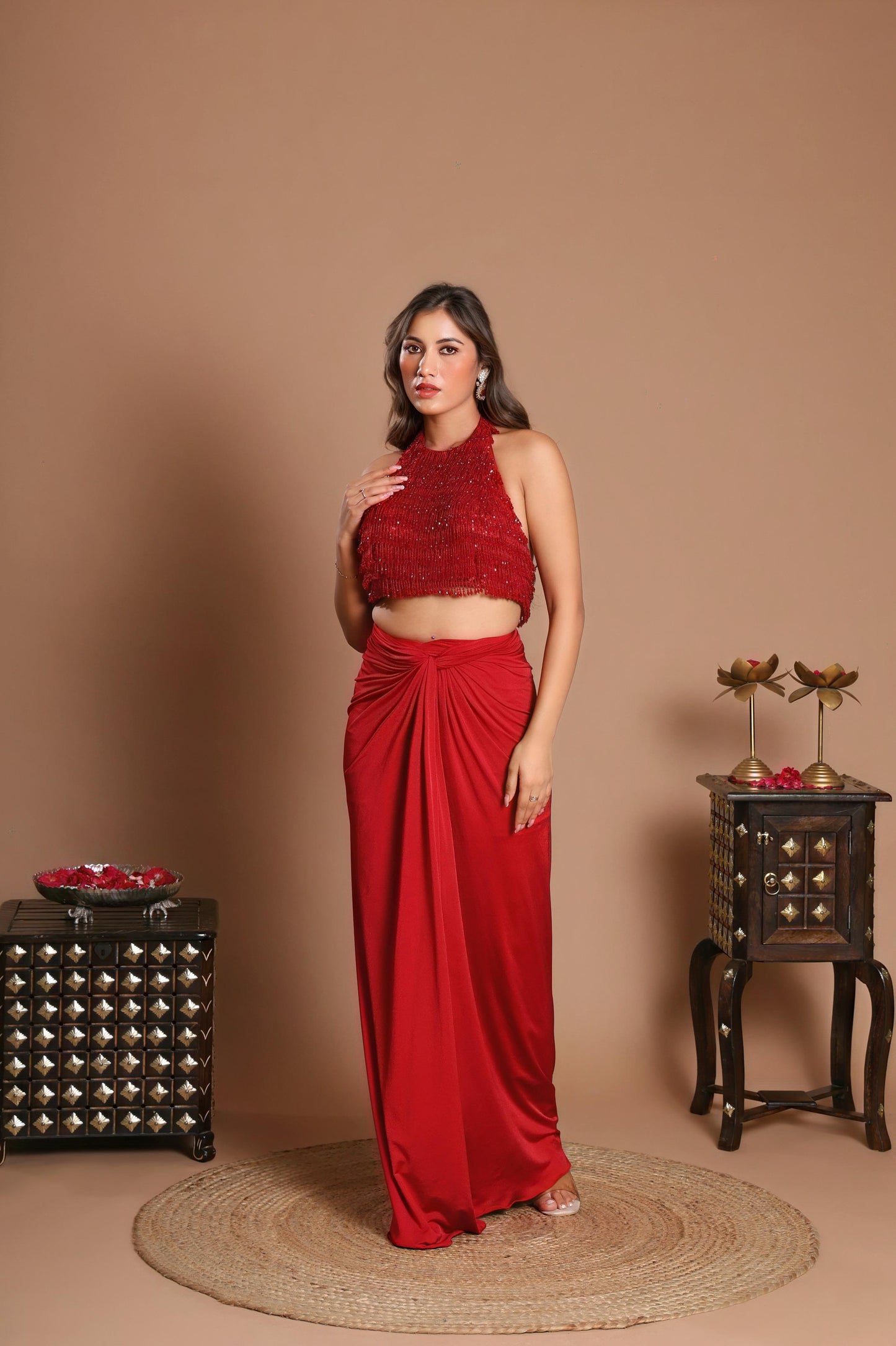 RUBY RADIANCE DRAPED SKIRT SET