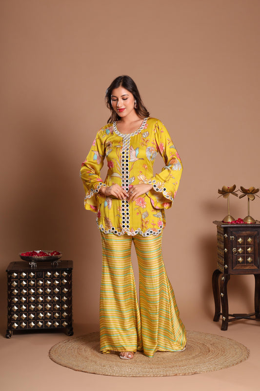 YELLOW AZZURE BLOOM INDO-WESTERN SET