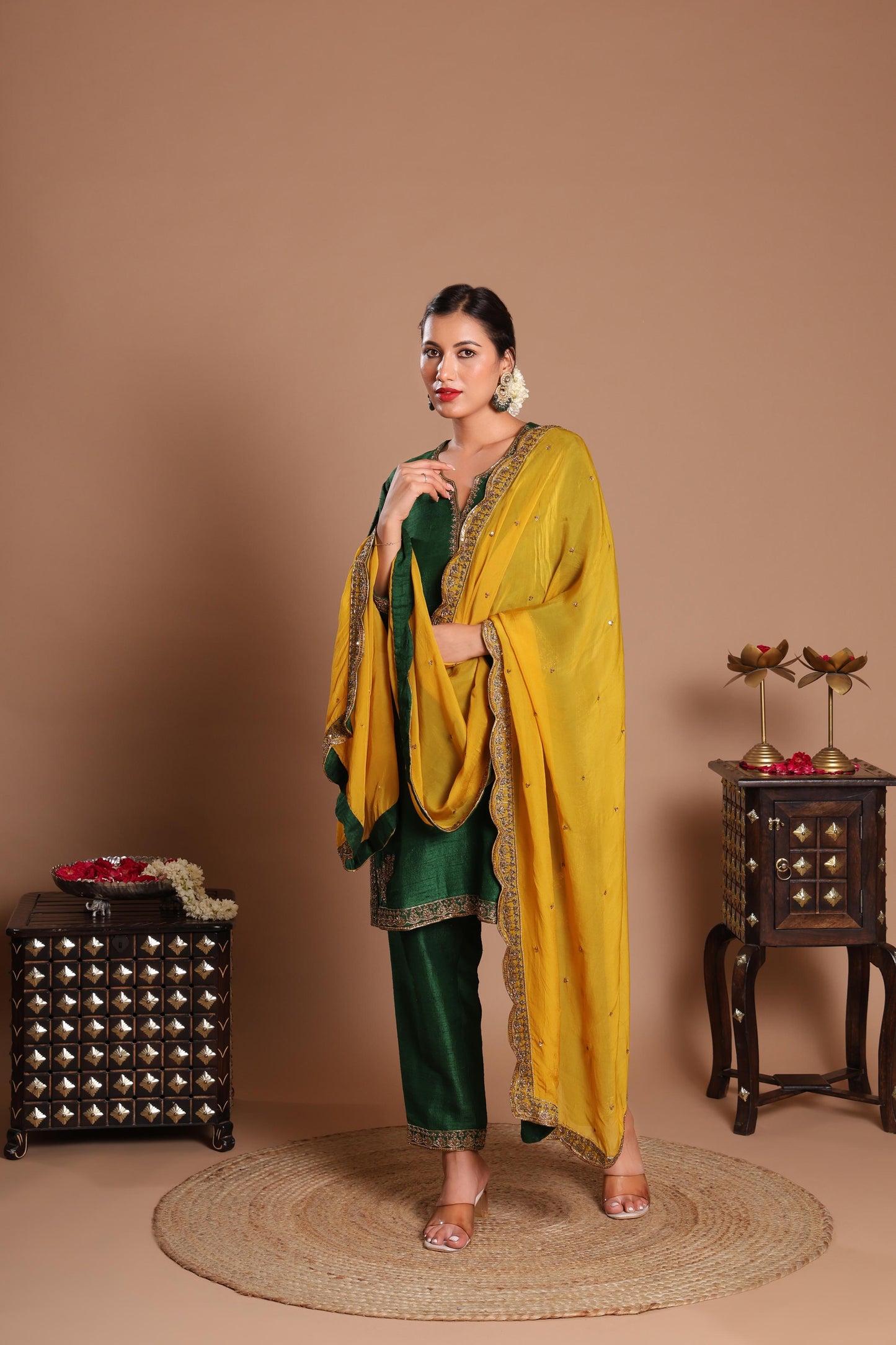 EMERALD AND MARIGOLD KURTA SET