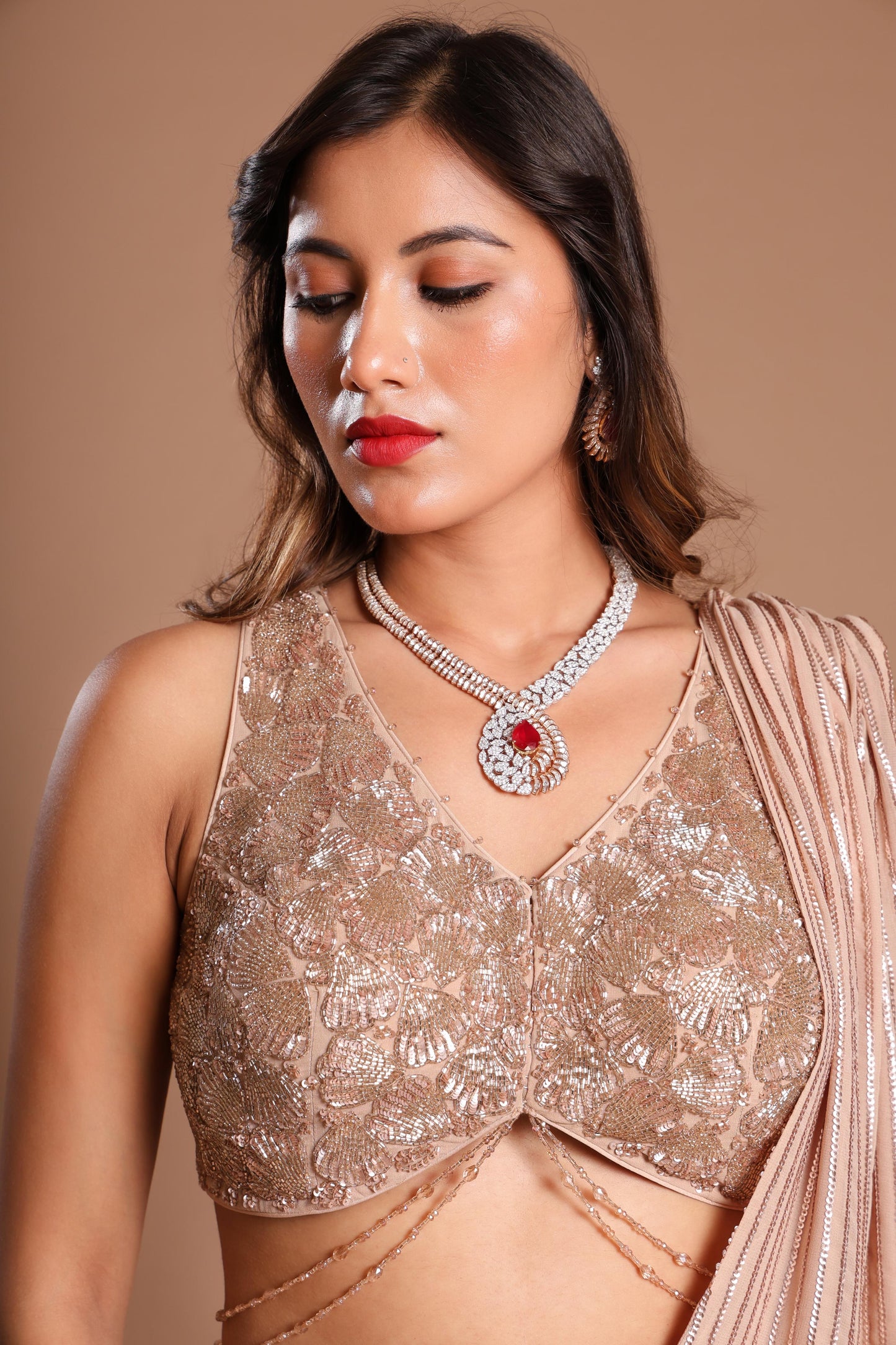 CHAMPANGE SPARKLE PREPARED SAREE