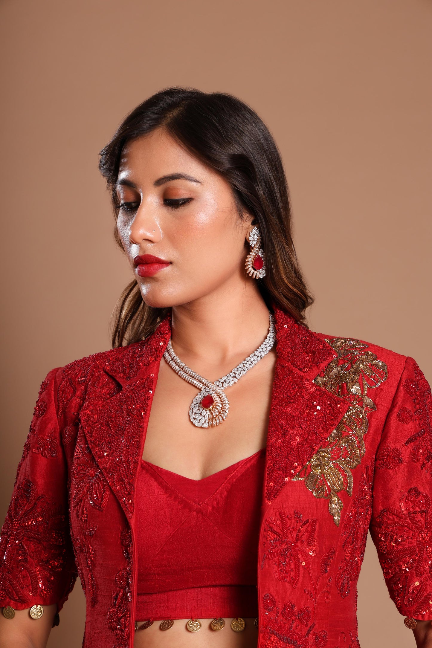ROSE RED JACKET DRESS SET
