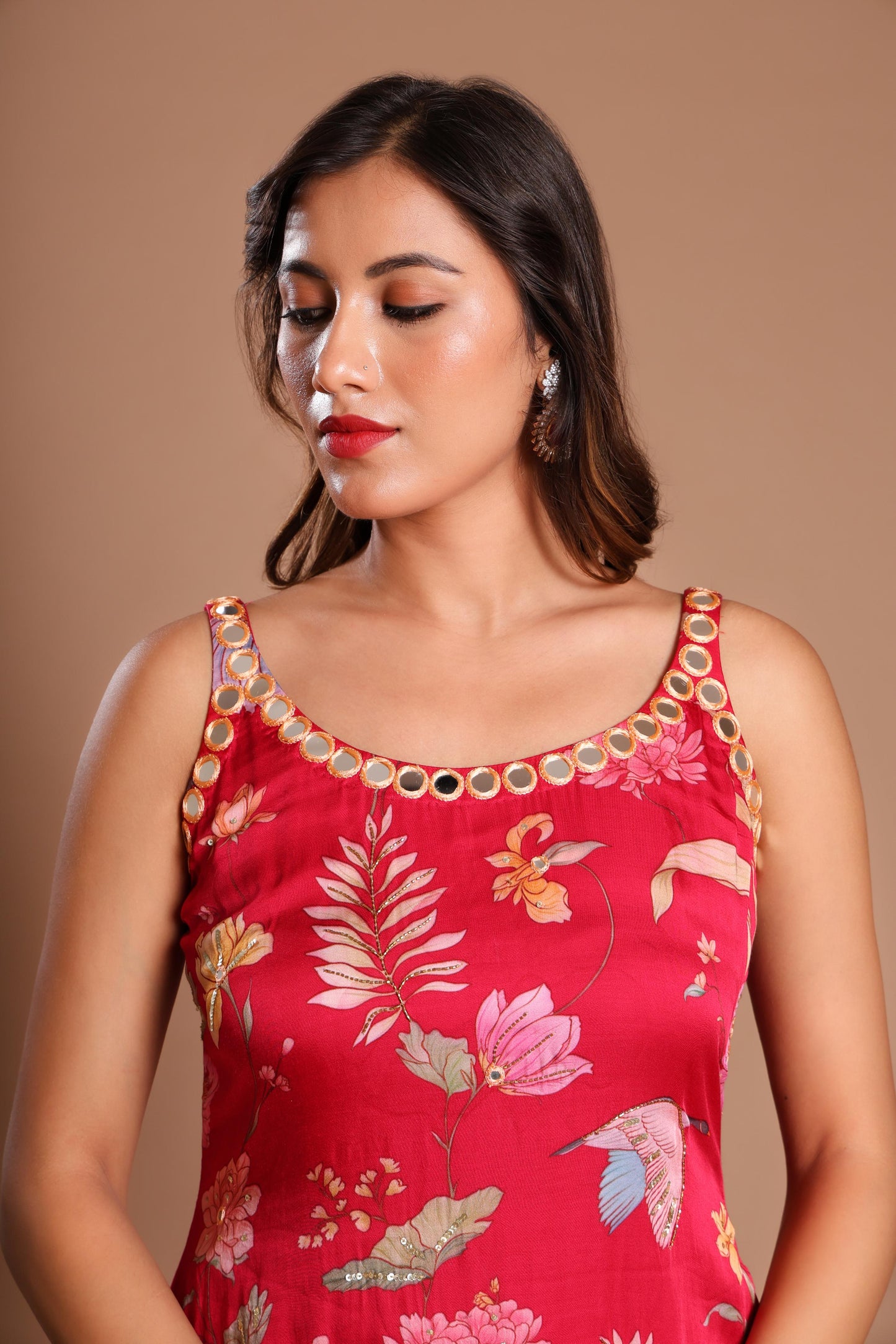 RED AZZURE BLOOM INDO-WESTERN SET
