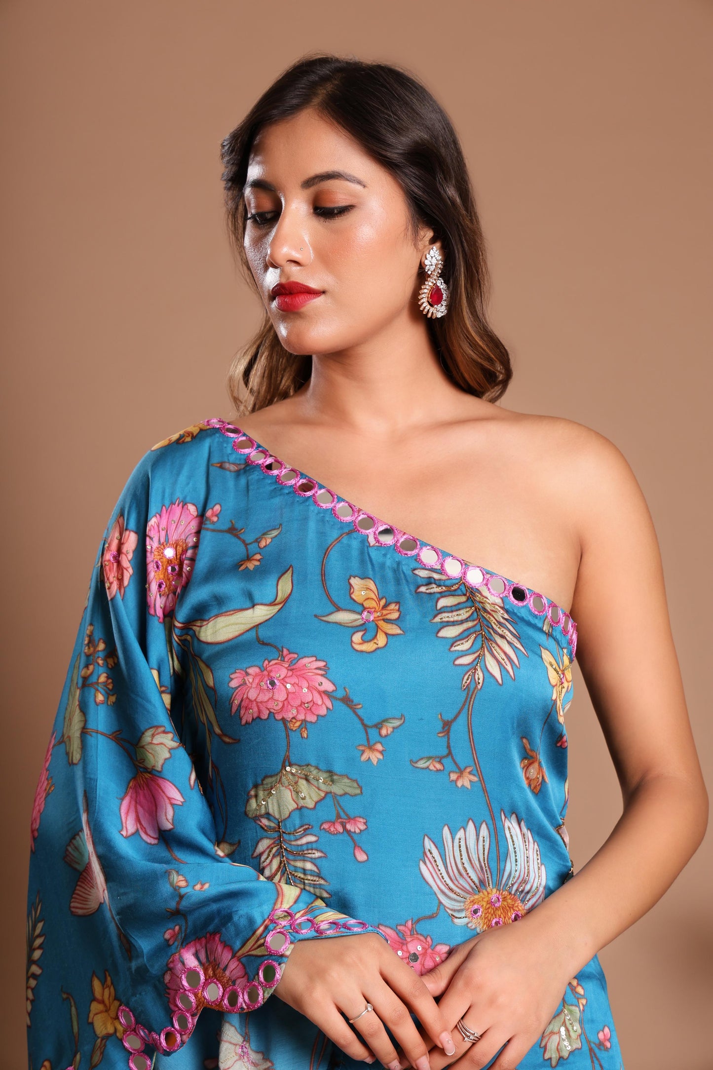 BLUE AZZURE BLOOM INDO-WESTERN SET