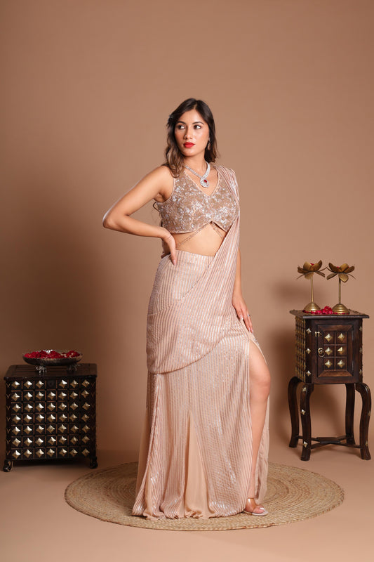CHAMPANGE SPARKLE PREPARED SAREE