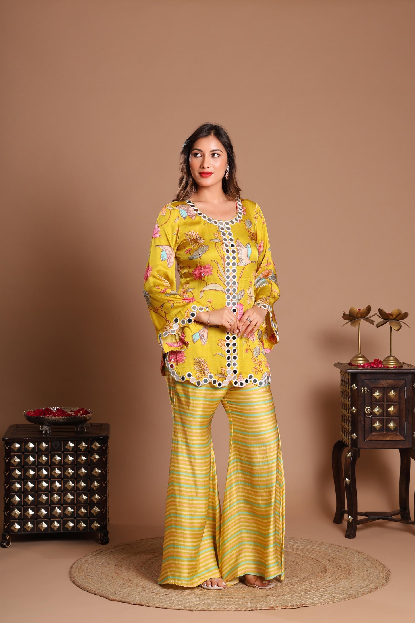 YELLOW AZZURE BLOOM INDO-WESTERN SET