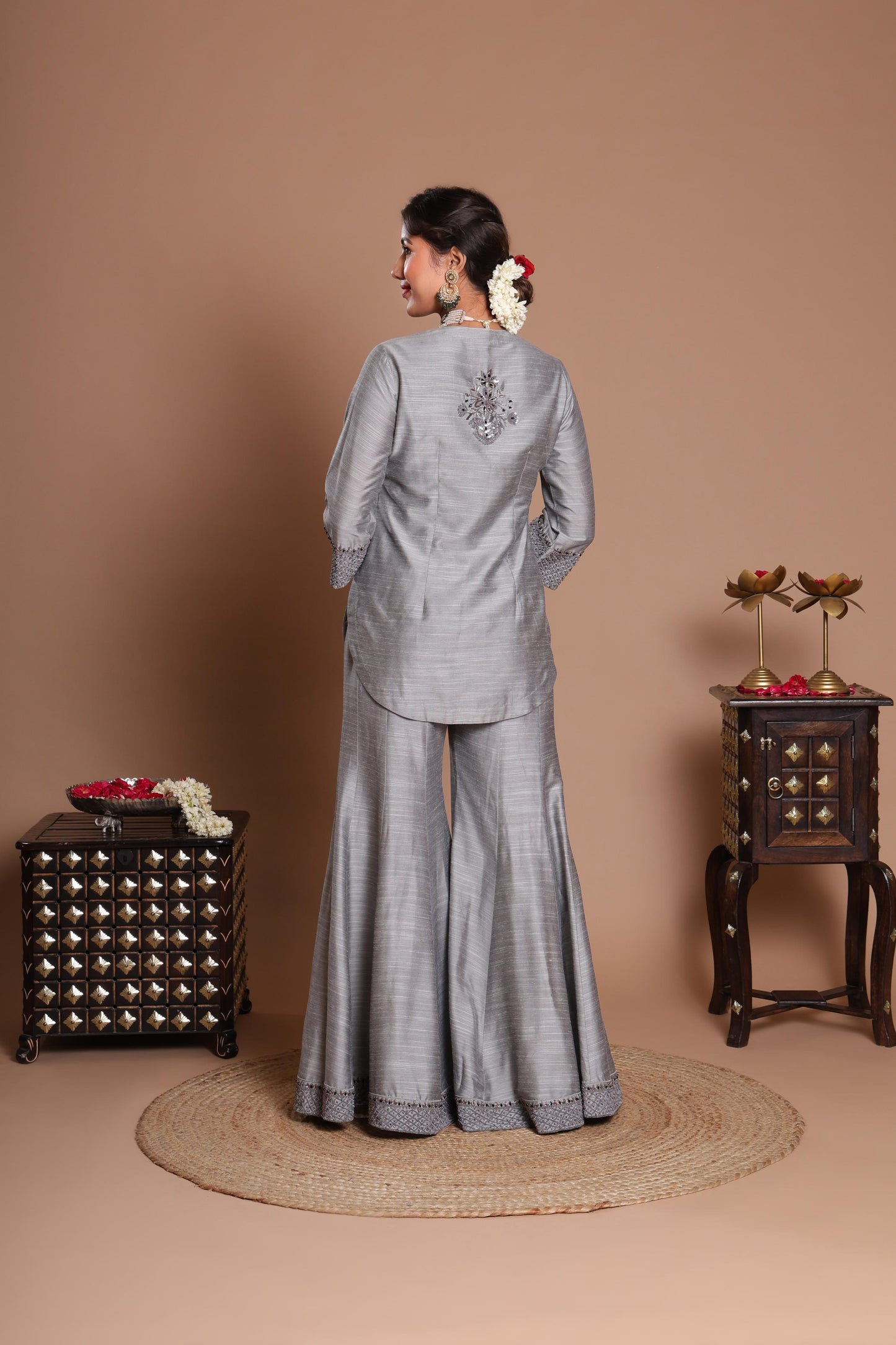 GREY EMBROIDERED SHARARA SET