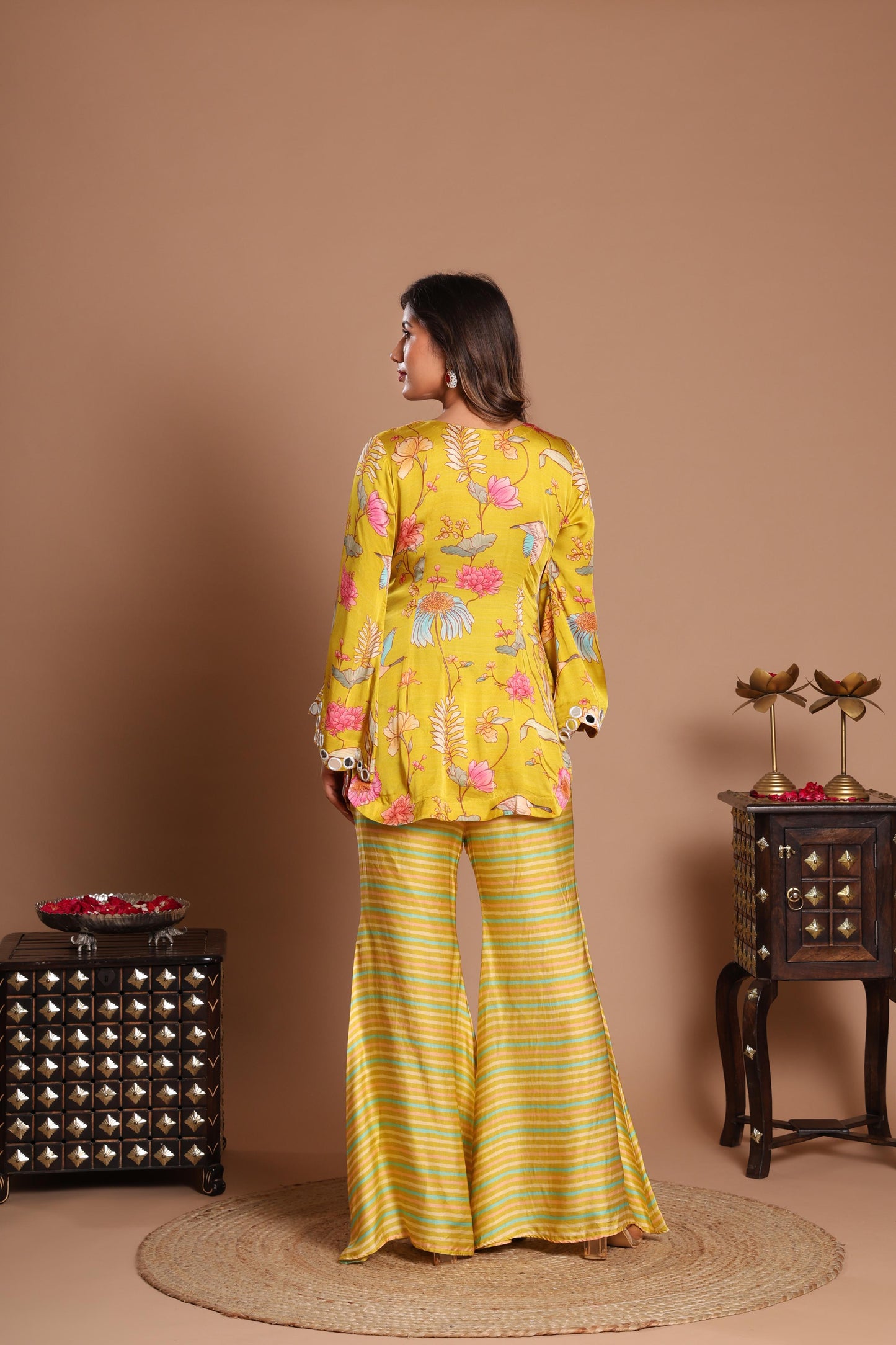 YELLOW AZZURE BLOOM INDO-WESTERN SET